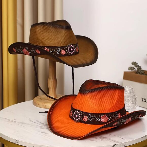 1171 Cowboy Hats For Women Brown Cowgirl Hats Classic Woven Embroidered Straw main image 6